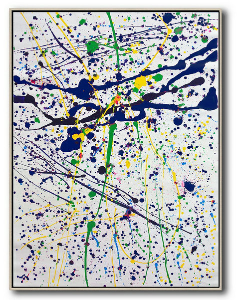 Original Painting Hand Made Large Abstract Art,Vertical Palette Knife Contemporary Art,Hand Painted Original Art,Blue,White,Yellow,Green.etc